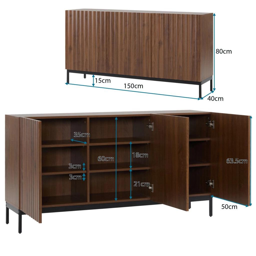Sideboard 150x40x80 cm in MDF con design ondulato 3D e 2 ripiani regolabili