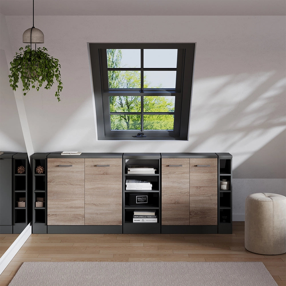 Set di mobili sottotetto Rion Sonoma/Antracite 210 cm Set di 5 carcasse armadio profondità 60 cm Vicco