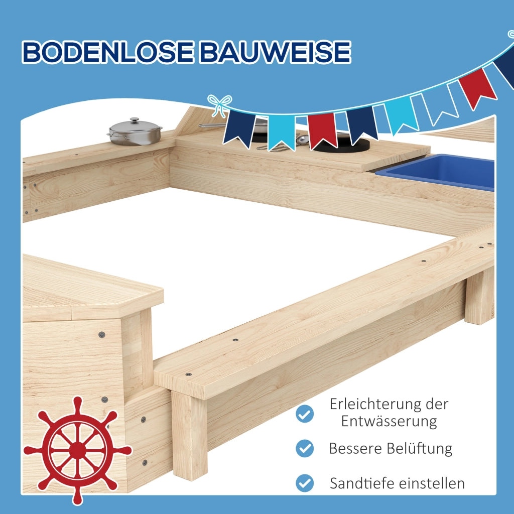 Sabbiera Nave Pirata con Tetto Parasole ¨C Xylo ¨C Legno Massello Set Cucina 180x103x144cm Blu