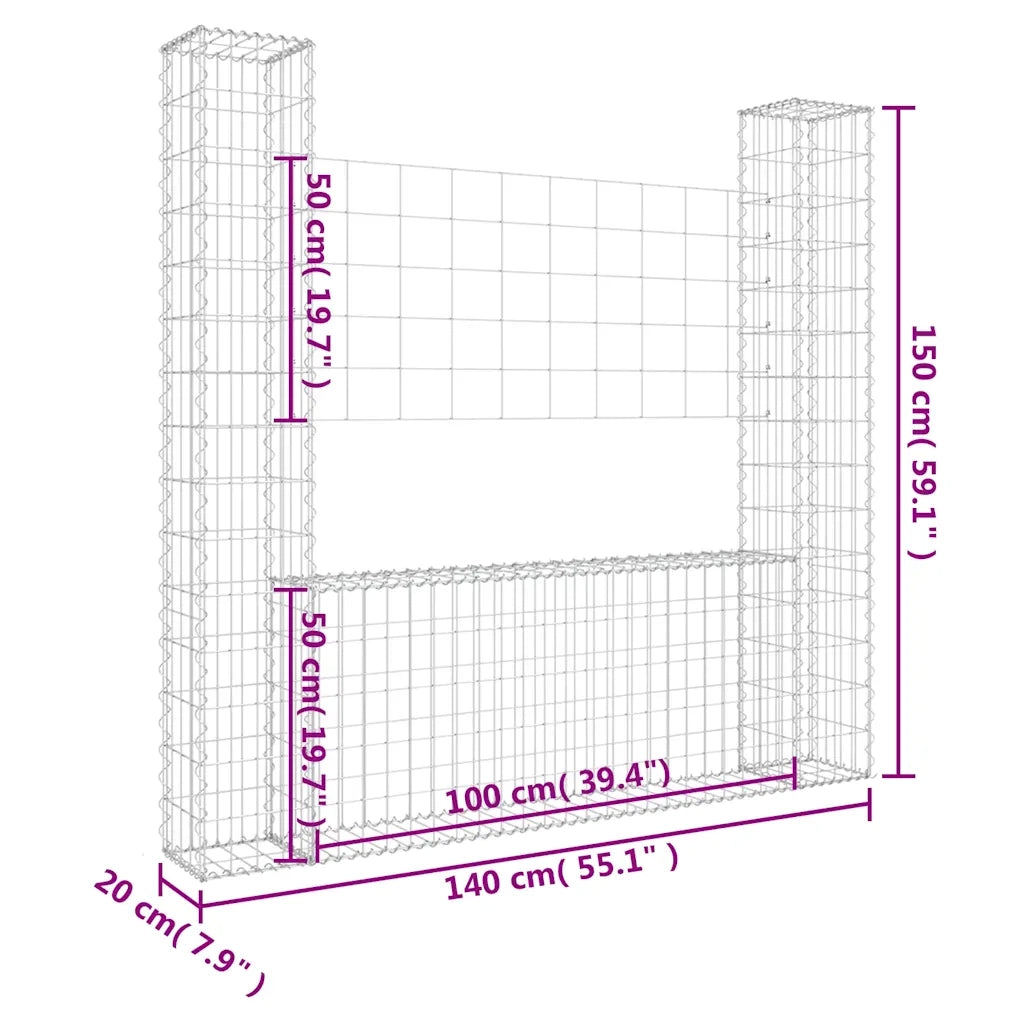 Gabbione a U con 2 Pali in Ferro 140x20x150 cm 151282