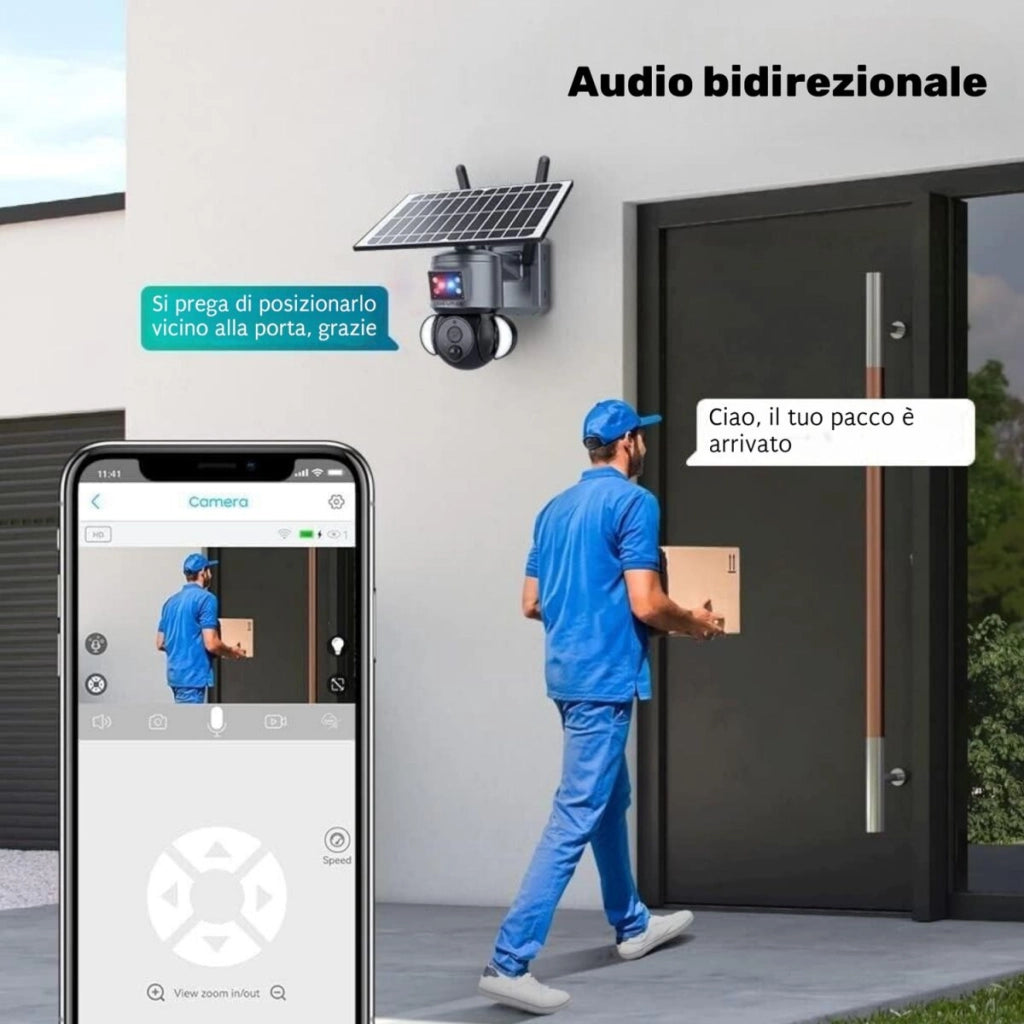 Telecamera di Sorveglianza IP Speed Dome PTZ 3 Megapixel SIM 4G Pannello Solare Analisi Intelligente IP66