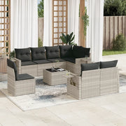 Set Divano da Giardino 9pz con Cuscini Grigio Chiaro Polyrattan