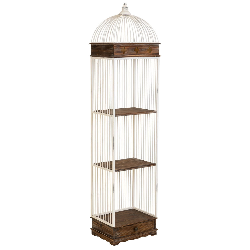 Scaffale, legno bianco e metallo, 3 ripiani, 1 cassetto 41x31x172h cm
