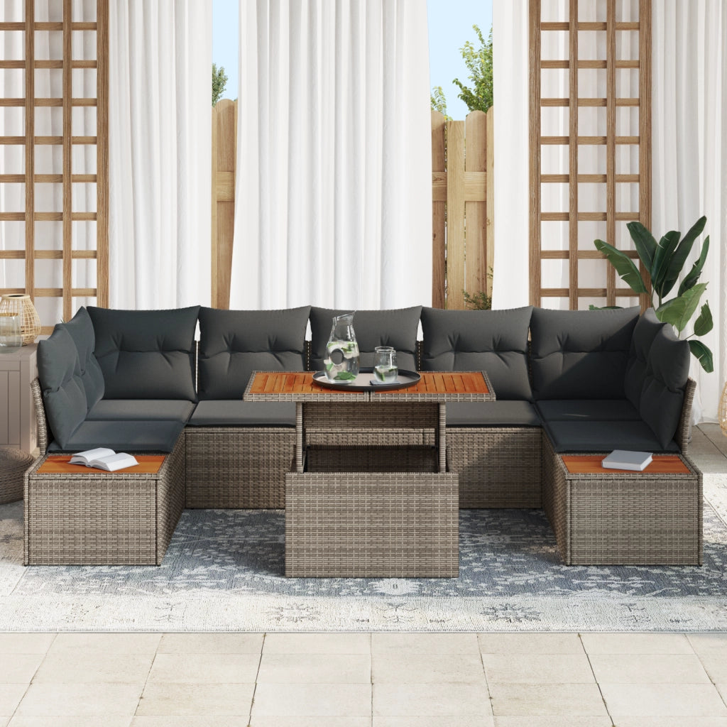 Set Divano da Giardino 8 Pezzi con Cuscini Grigi in Polyrattan