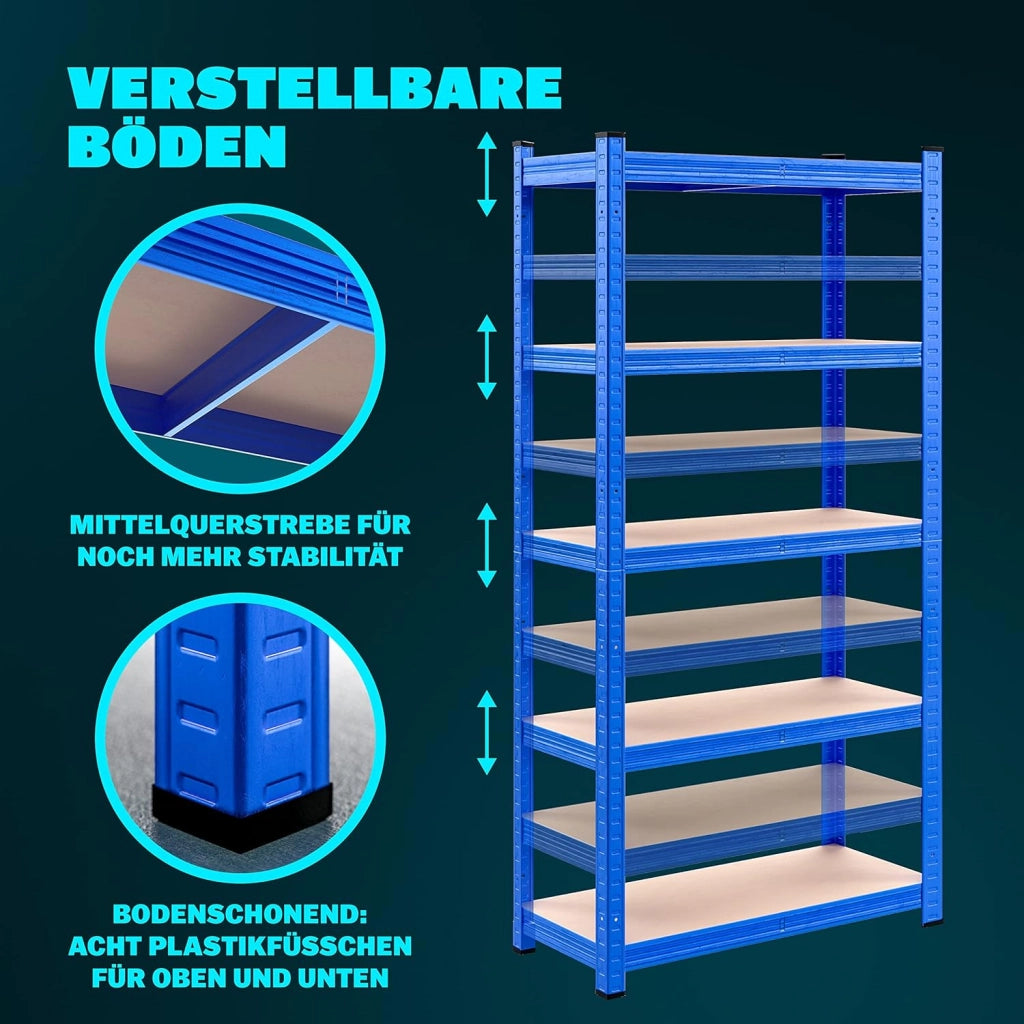 Scaffale in Metallo 2 pz 180x90x40cm 875kg Scaffalatura Officina Magazzino 5 Ripiani MDF Blu