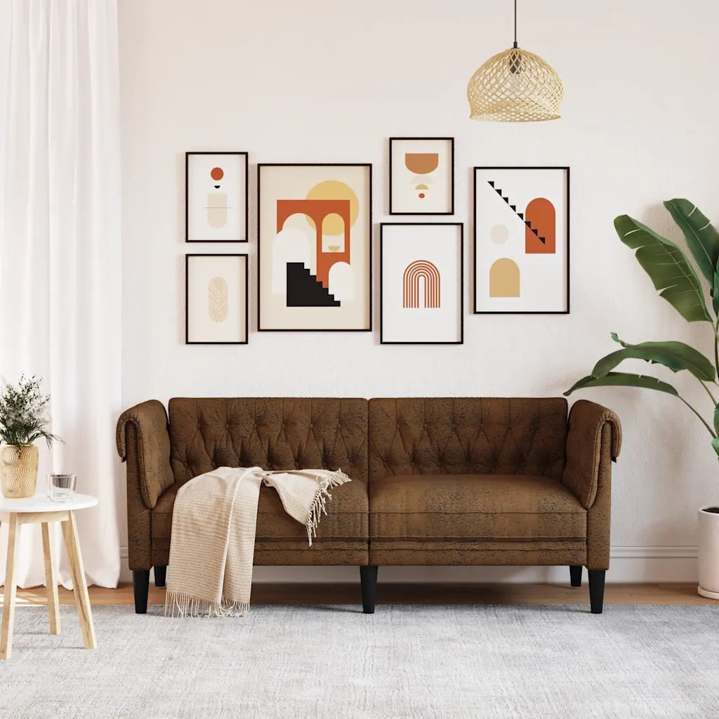 Divano | Divano da soggiorno | Sofa Chesterfield a 2 Posti Marrone in Tessuto