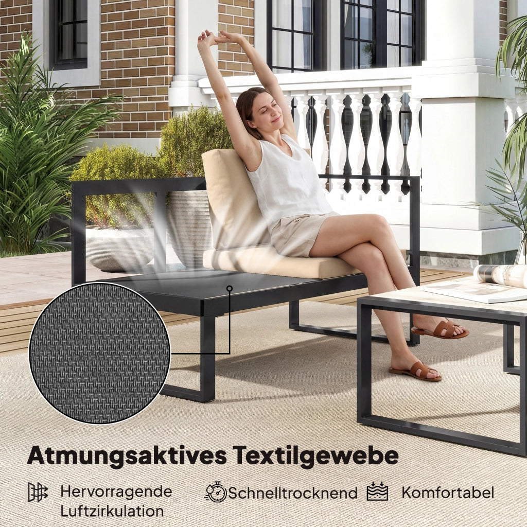 Set di mobili da giardino a 4 pezzi; 2 divani da 2 posti; poltrona senza braccioli e tavolino da caffè; kaki