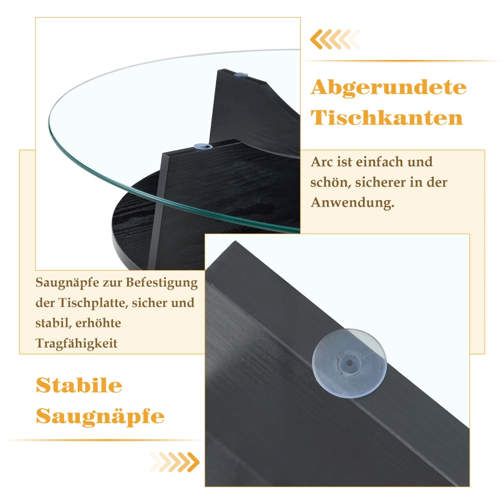 Tavolino da caffè rotondo con base in MDF e piano in vetro - per soggiorno - Ø 80 cm