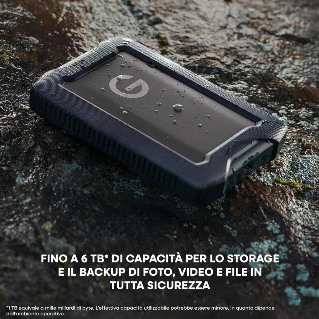 G-DRIVE ArmorATD 2TB, HDD portatile USB-C (5Gbps), USB 3.2 Gen 1, Thunderbolt 3, fino a 130 MB/s