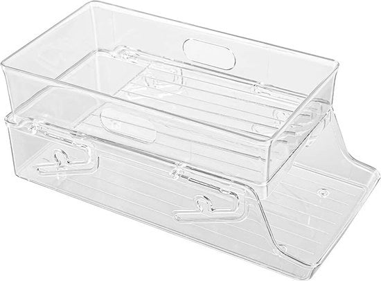 Organizzatore del frigorifero, contenitore del frigorifero, 2 pezzi, organizzatore del frigorifero, sistema di stoccaggio pieghevole, frigorifero, spazio di stoccaggio, 11 contenitori, organizzatore del frigorifero per bevande, birra e bibite gassate