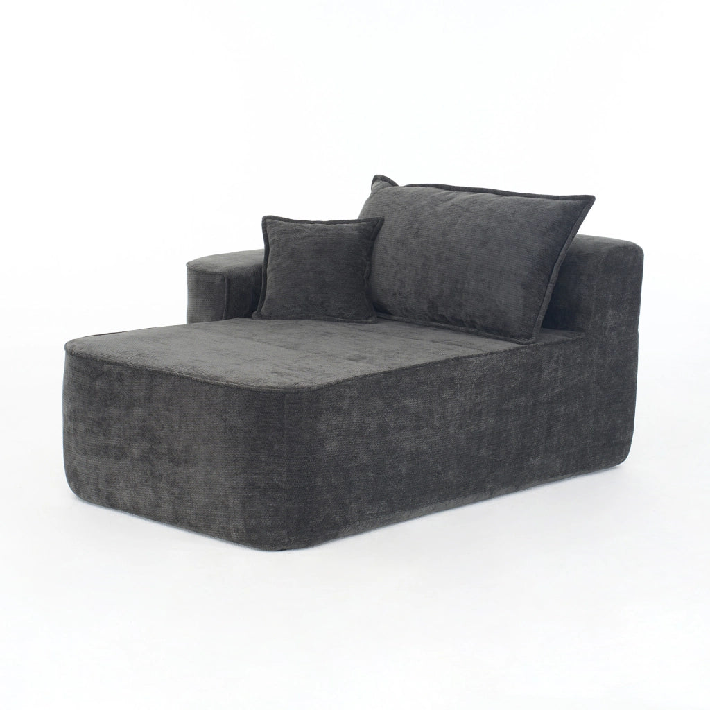 Chaise Longue con Tasche Laterali e Cuscino Pronta all'Uso senza Montaggio in Ciniglia Nero