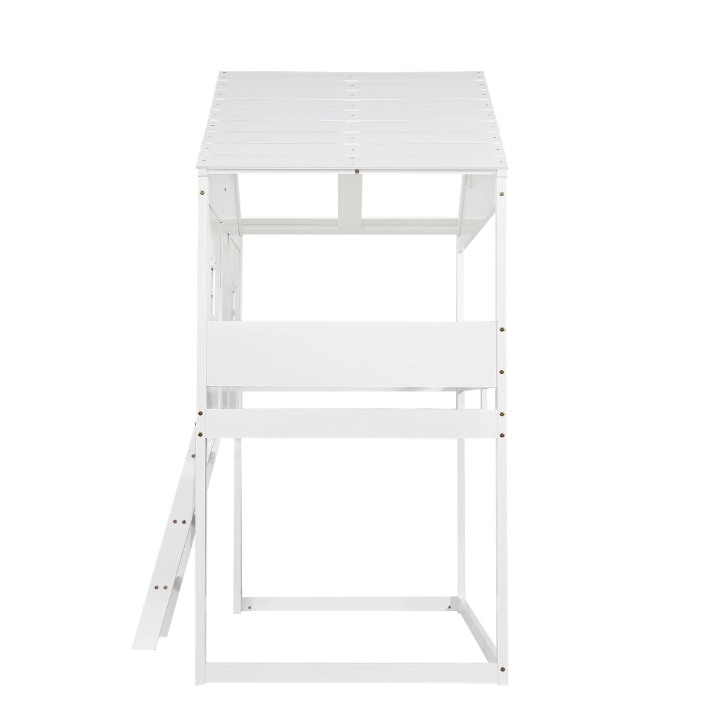 Letto a soppalco 90x200 cm con scala e protezioni; finestre grigie bianco e grigio