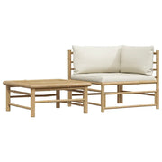 Set Divani da Giardino 2 pz | Set Salotto da Giardino con Cuscini Bianco Crema in Bamb¨´