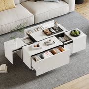 Tavolino da caffè moderno 100x60x40 cm in truciolare bianco e nero; 4 cassetti; piano lucido