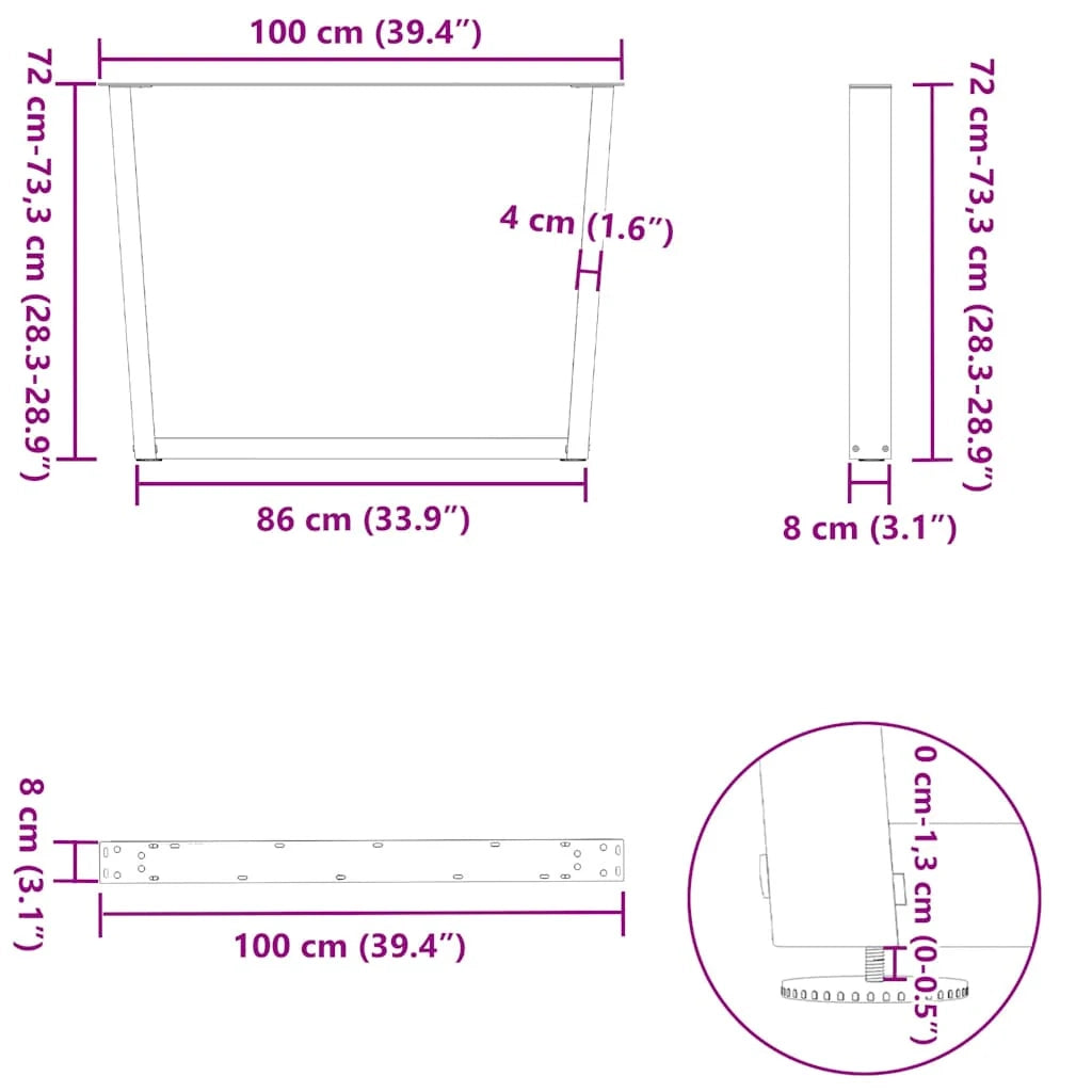 Set di 2 gambe per tavolo da pranzo a forma di V 100 x 72 cm con piedini regolabili stile moderno acciaio bianco 02_0056943