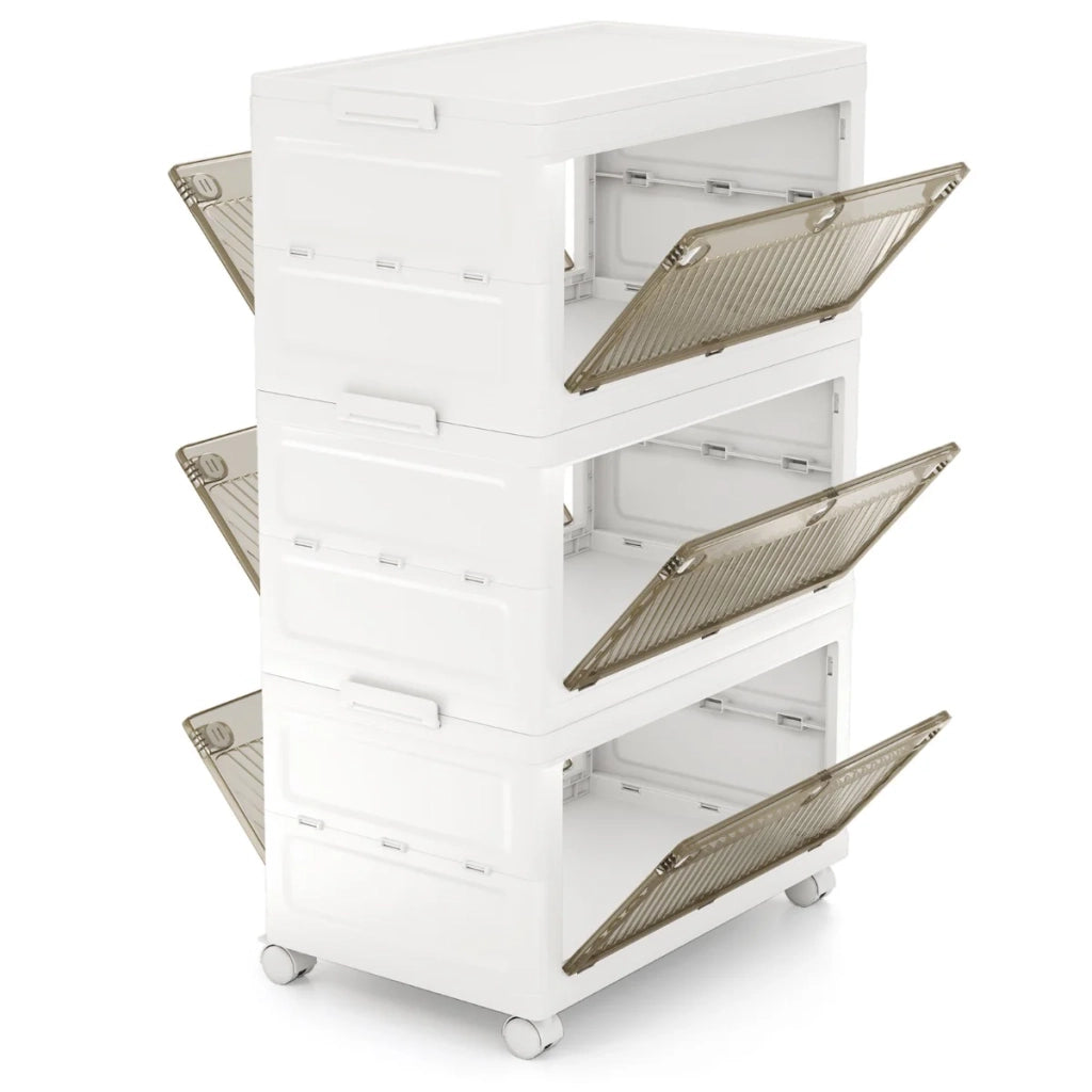 Set di 3 contenitori impilabili 54 x 33 x 90,5 cm salvaspazio pratici stile moderno bianco PP 20_0017074