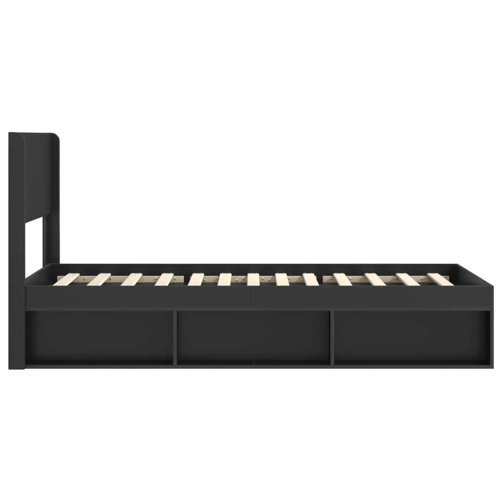 Letto singolo | Letto per adulti | Struttura del letto con stoccaggio e testata Nero 100 x 200 cm