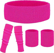 Set di 5 fascette per la fronte in materiali neon e accessori per feste di costume in rosa