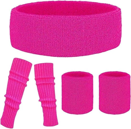 Set di 5 fascette per la fronte in materiali neon e accessori per feste di costume in rosa