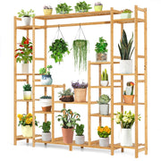 Scaffale per piante in bamb¨´ a 9 livelli con barra per appendere-Supporto per piante 167x30x166cm Naturale
