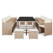 Set da Pranzo da Giardino 15 pz con Cuscini in Polyrattan Beige