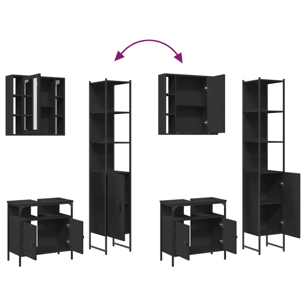 Set di Mobili da Bagno 3 pz Nero in Legno Multistrato