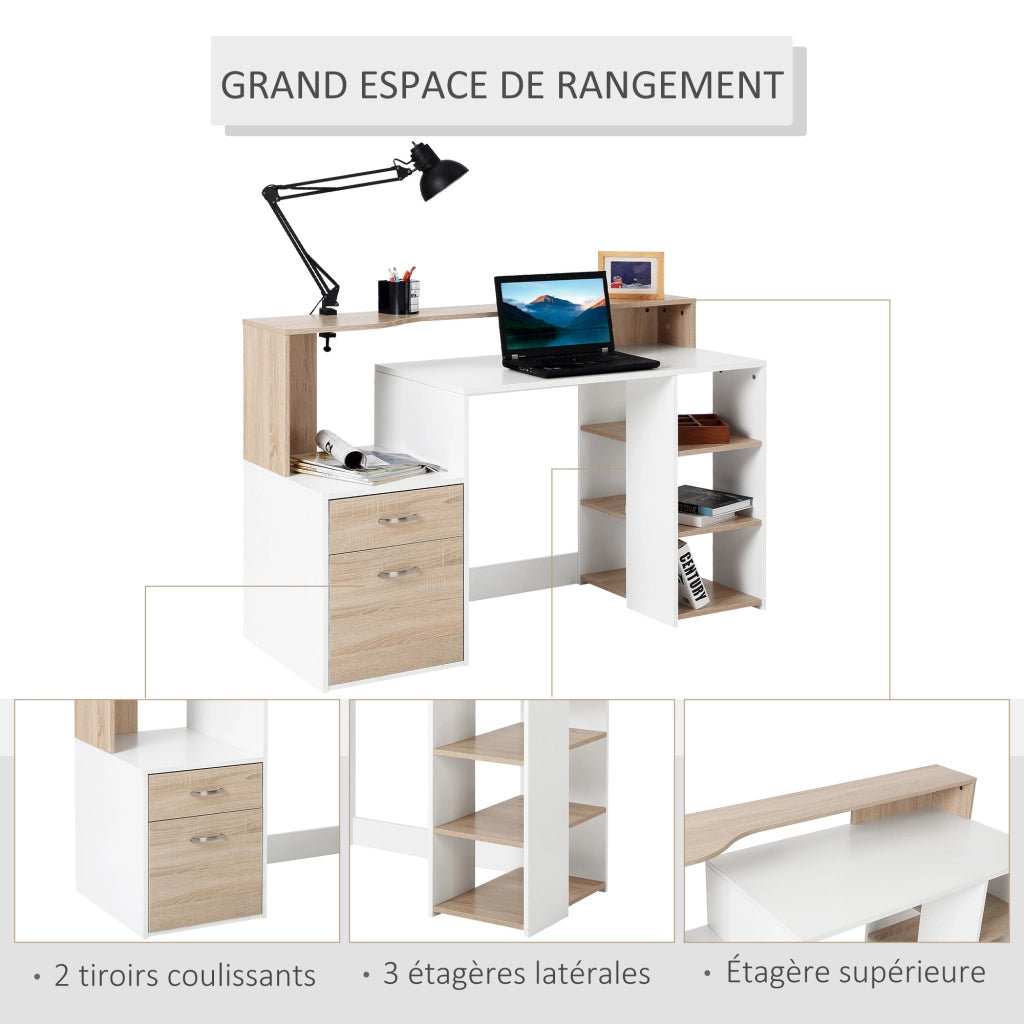 Scrivania con 2 cassetti e ripiani ¨C zephmum ¨C Rovere 137x55x92 cm