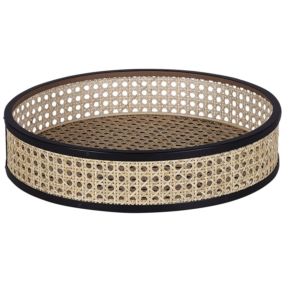 Tavolino in metallo Nero gambe pieghevoli in rattan chiaro piano staccabile rotondo Boho