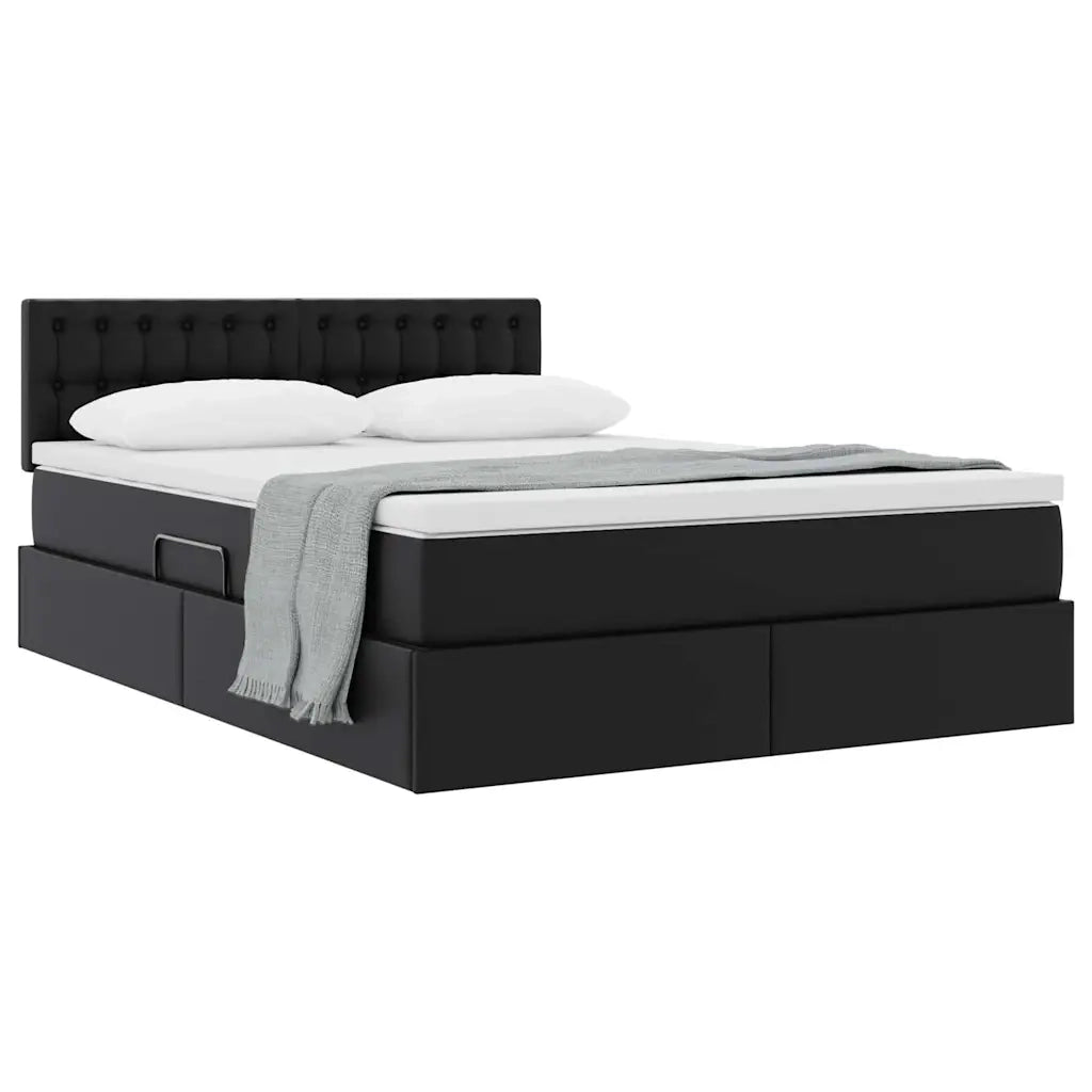 Letto con contenitore e materasso Nero 140 x 190 cm
