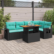 Set Divano da Giardino 6 pz con Cuscini Nero in Polyrattan