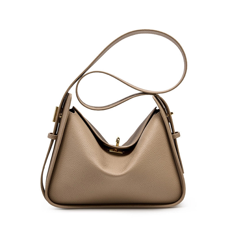 Borsa a tracolla da donna in vera pelle, borsa a secchiello stile college, borsa hobo grigia
