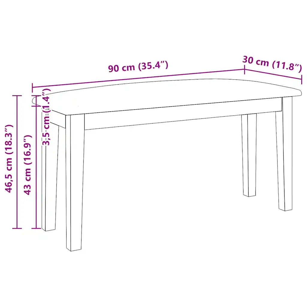 vidaXL Panca 90 cm in Legno Massello di Hevea