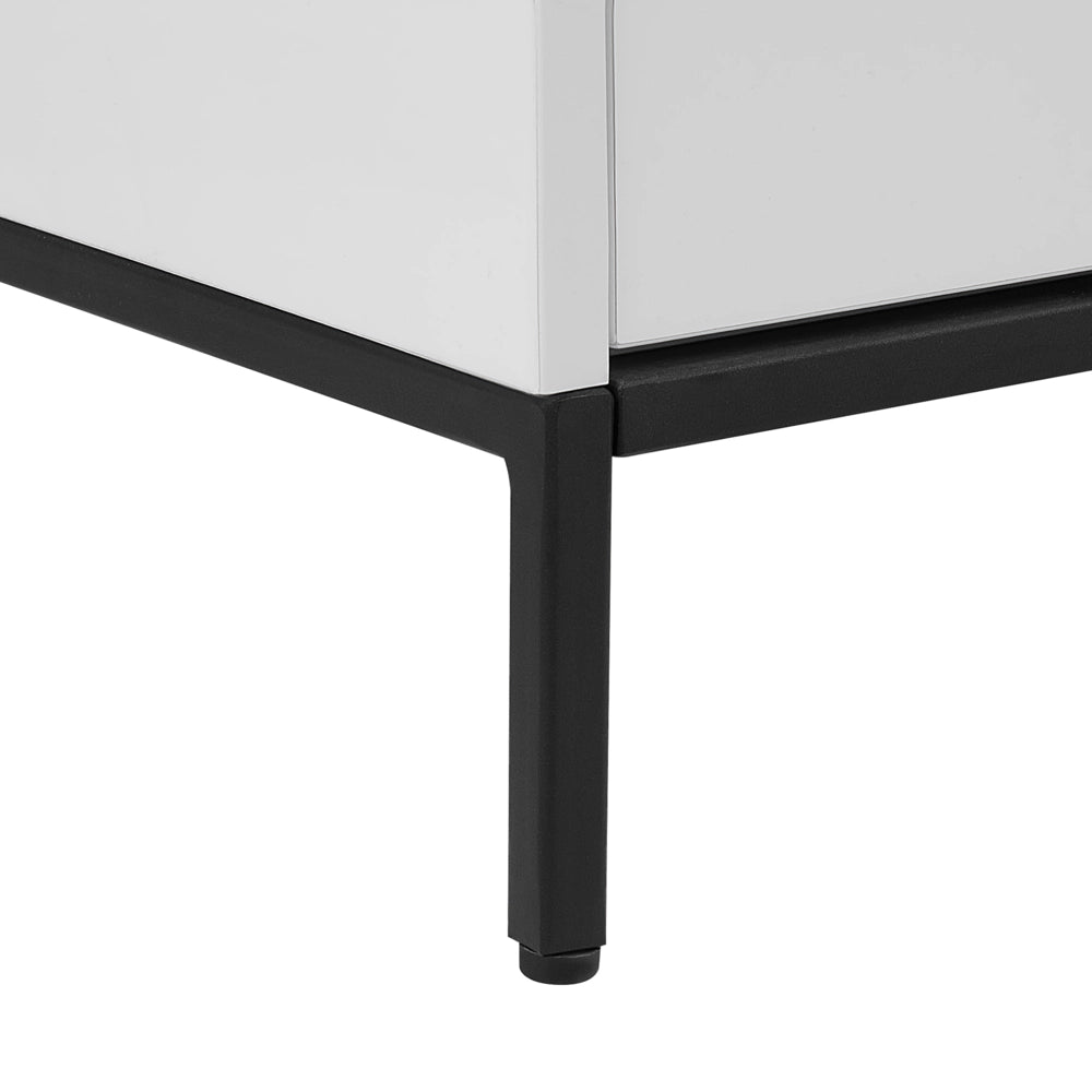 Mobile TV bianco con LED per TV fino a 70ʺ con ripiani a 2 cassetti