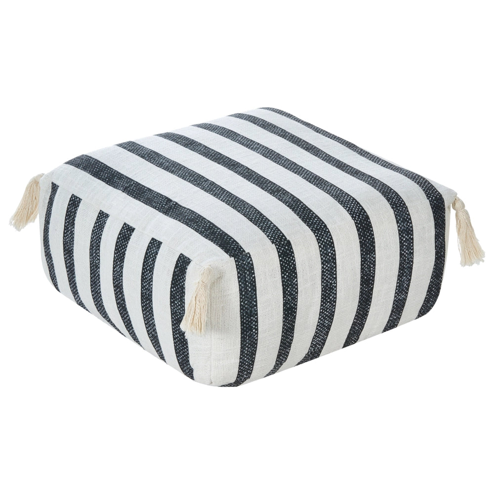 Cuscino da terra in cotone bianco e nero 45 x 45 x 20 cm con motivo a righe in tessuto quadrato Pouf da seduta