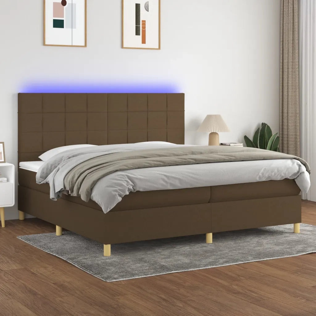 Letto a Molle Materasso e LED Marronescuro 200x200cm in Tessuto cod mxl 35809