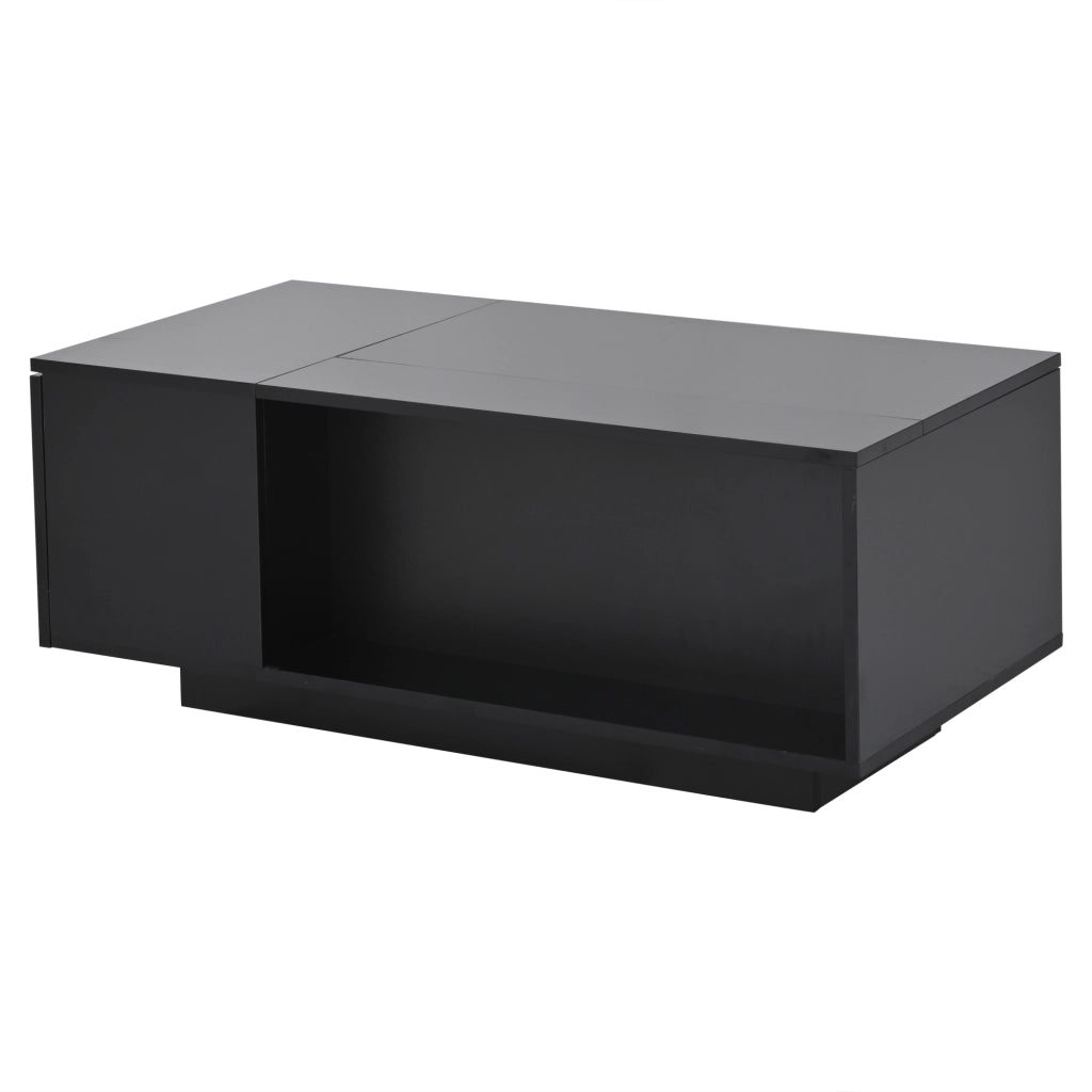 Tavolino da soggiorno 100 x 50 x 40 cm con piano sollevabile, vano nascosto, cassetto laterale e illuminazione LED, nero
