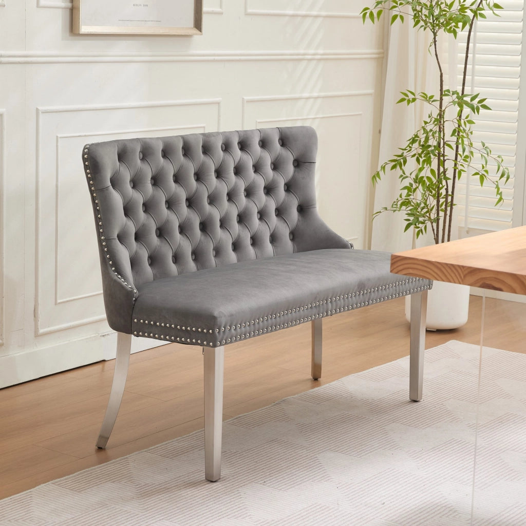 Panca 2 Posti Imbottita in Velluto ¨C MINIMAL ¨C Grigio, Gambe in Metallo