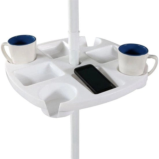 Parasoltafel Ronde Kunststof - Incluso 4 Bicchieri - 4 Cestini per Snack - Leggero - Resistente alle Intemperie - Dimensioni 43,2 x 43,2 x 5,1 cm - Ombrellone da Tavolo