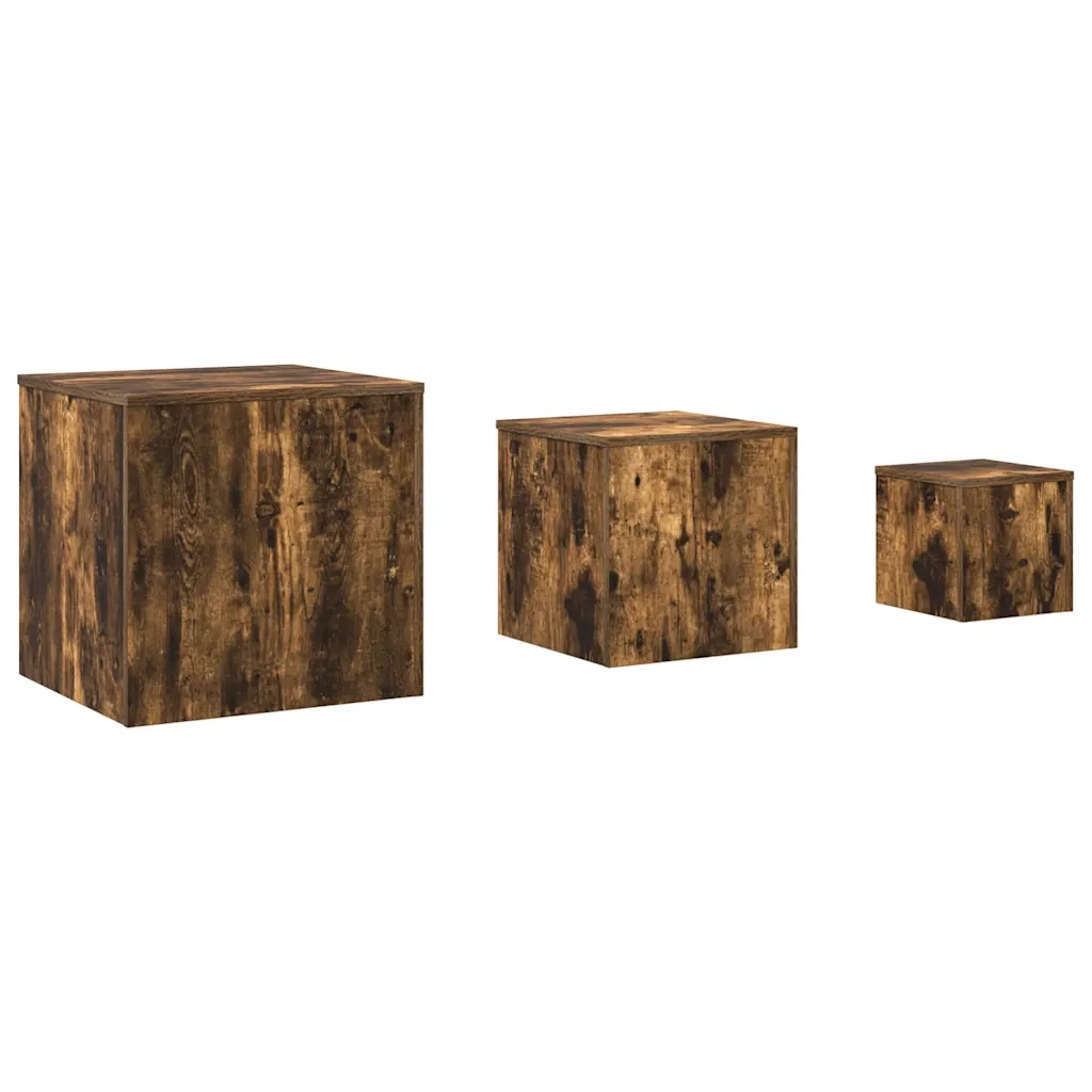 Credenze 3 pz | Madia | Buffet da pranzo | Armadio da pranzo Rovere Fumo in Legno Multistrato