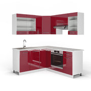 Cucina angolare completa Fame-Line Bordeaux lucido/Bianco 190 x 60 cm, PL Marmo Vicco