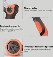 Spurgo per giardino pistola ad acqua - 10 getti regolabili - multifunzionale per irrigazione prato - lavaggio auto - colore arancione.