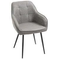 Sedia da Pranzo in Stile Industriale con Schienale, Sedia da Soggiorno Moderna in  Finta Pelle e Metallo Nero, 61x58x84 cm, Grigia