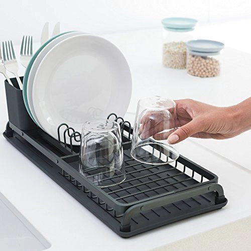 Brabantia 117268 Compact Scolapiatti Compatto per Lavandino con Cestello Portaposate Rimovibile e Vassoio Antigoccia Utilizzabile a Parte colore Dark Grey