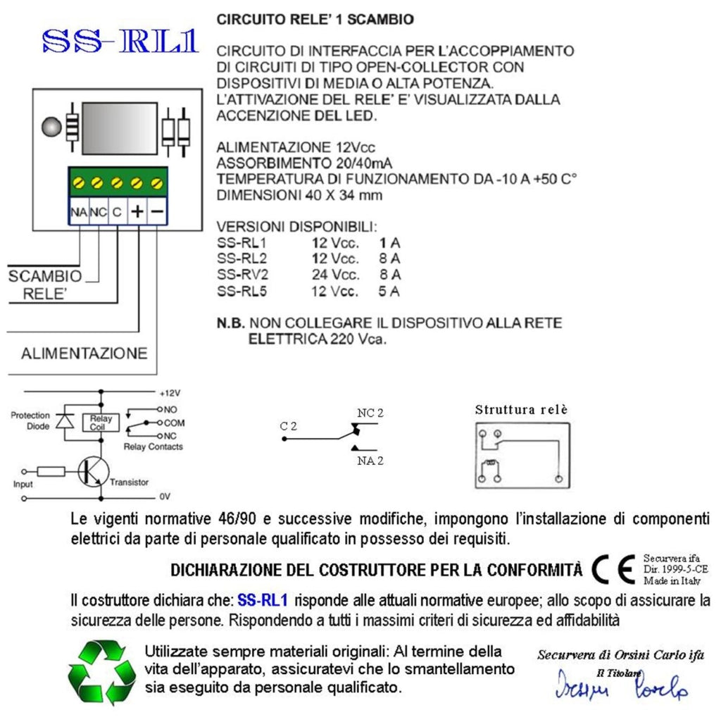 Relè Polarizzato Disaccoppia Circuiti Con Uscita Open Collector +O- 12 Vdc 40 mA Con Led Avviso Scambio 2 A a 24 V Carico Resistivo Interfaccia Utile Per Evitare Effetto Ratio Uscita Contatto Libero