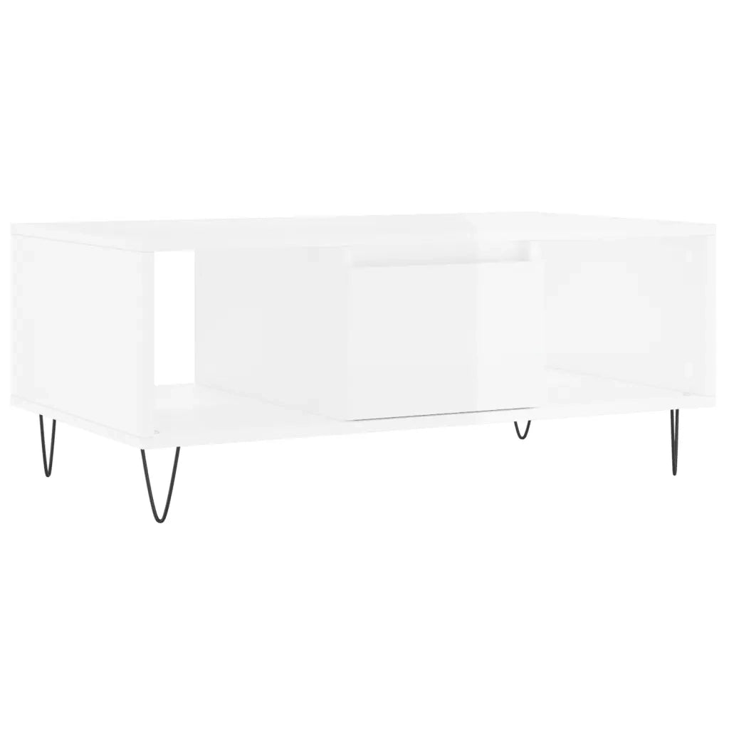 Tavolino Salotto Bianco Lucido 90x50x36,5 cm Legno Multistratocod mxl 118751