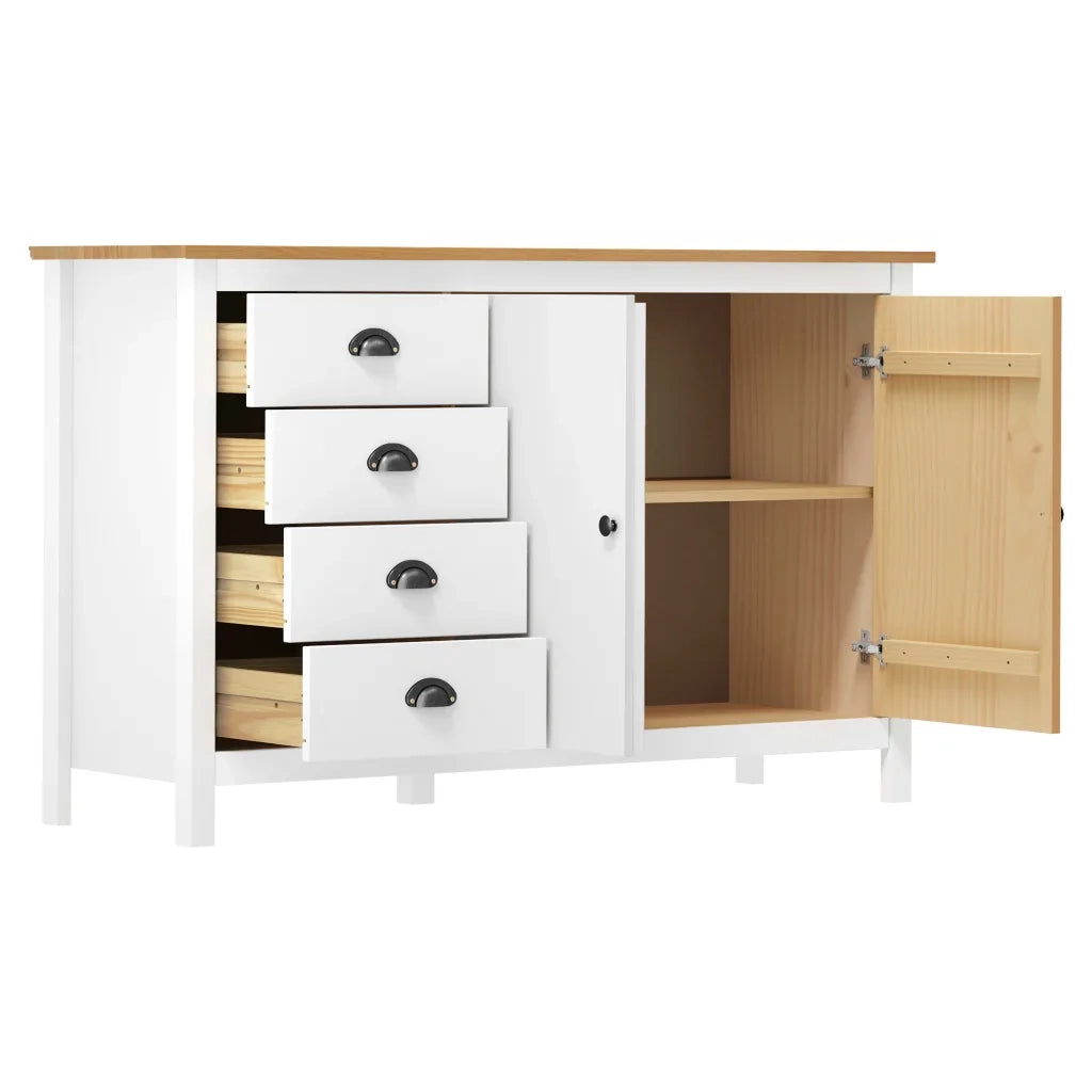 Credenza | Madia | Buffet da pranzo | Armadio da pranzo Hill Bianca 130x40x80 cm in Legno Massello di Pino