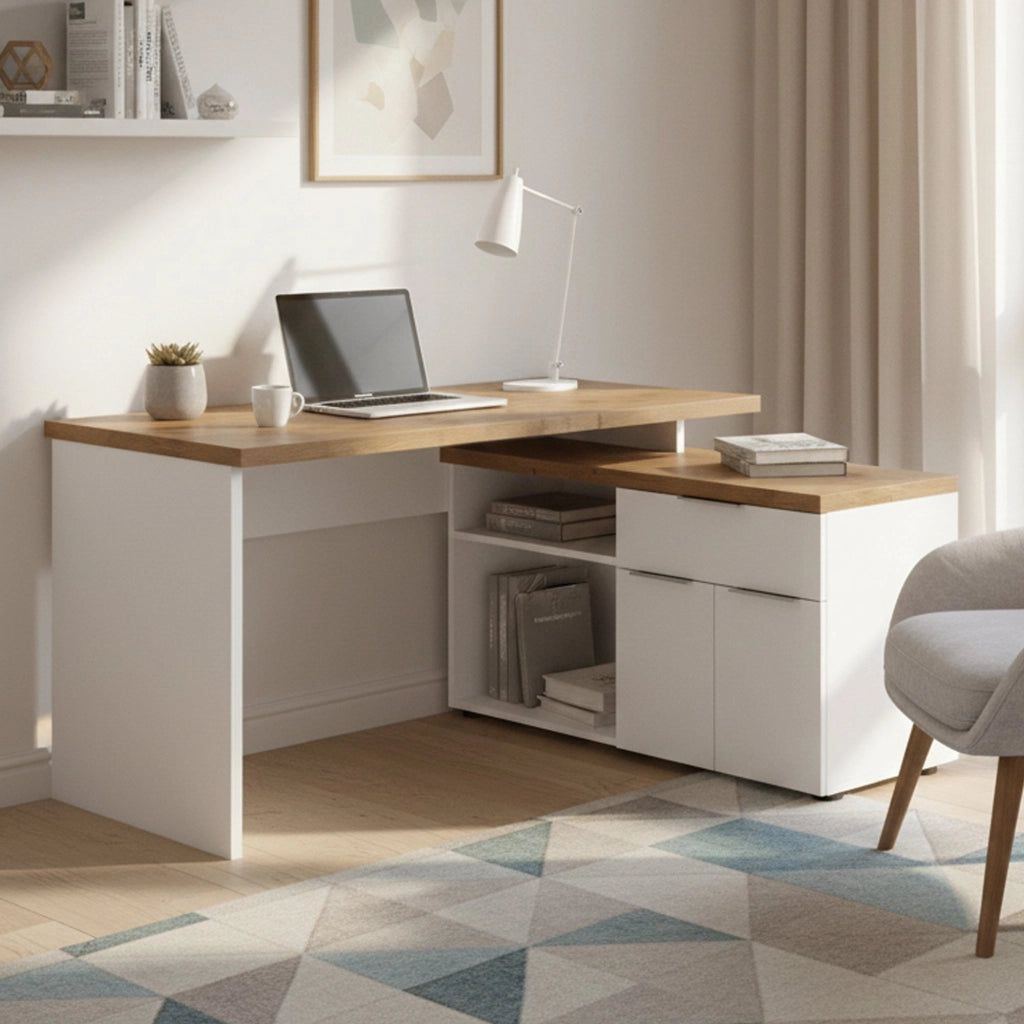 Belpasso, Scrivania un Cassetto Made in Italy, 140x120x75h cm Bianco Lucido