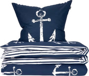 Set di asciugamani in cotone soffice con design marittimo, colore: blu marino e bianco, dimensioni: 155 x 220 cm + 80 x 80 cm