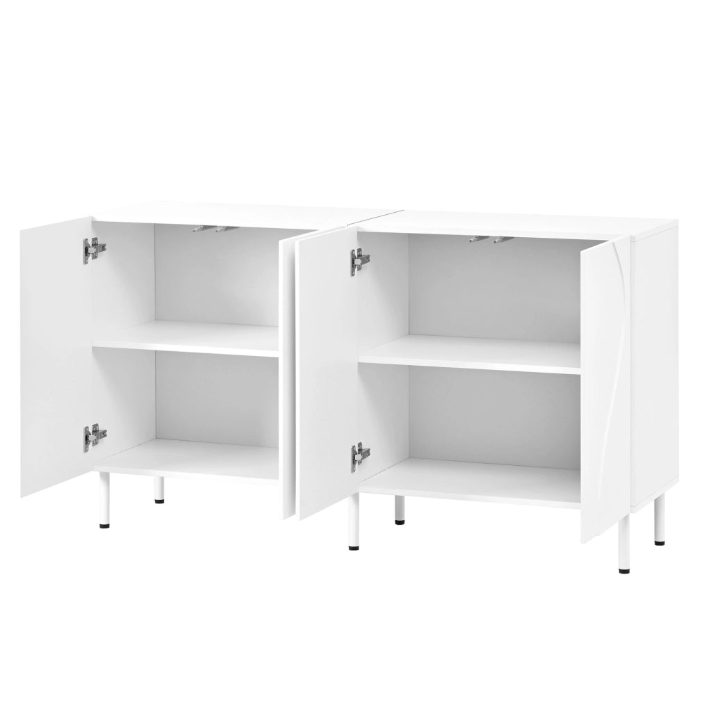 Credenza ULEVR 140x40x77,5 cm con 4 ante curve 3D e apertura push-to-open, bianca
