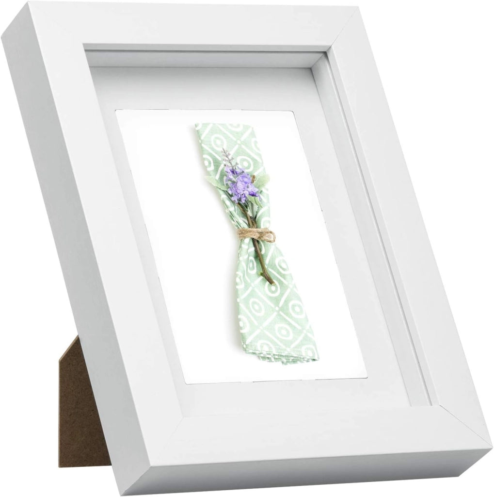 Set di 3 Cornice 3D per Foto da Muro Cornici 13x18cm per Oggetti Fino a 1,5cm, Cornici Fotografiche Multiple da Tavolo Portafoto Sospeso in Legno Passepartout Incluso, Bianco
